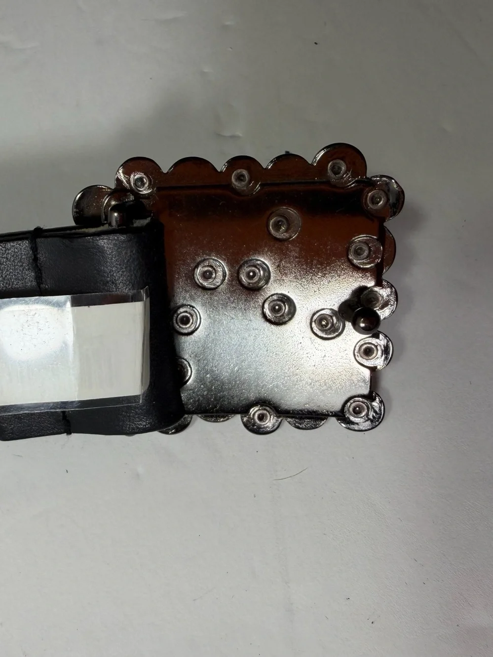 Vintage Calvin Klein Black Leather Belt Women L Studded Mosaic Statement Buckle